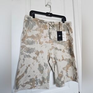 NWT 7 FOR ALL MANKIND Abstract-print drawstring-waist cotton-jersey shorts SZ L